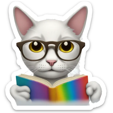rainbow cat with reading glasses, no book sticker