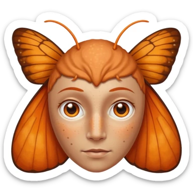 a moth head with orange antennas, slightly brown head and orange freckles on the forehead sticker
