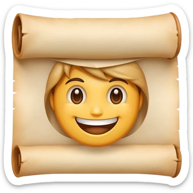 smiling emoji face with a parchment scroll held in teeth, anime-inspired sticker