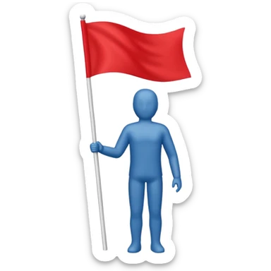minimalist white human silhouette holding a red flag sticker