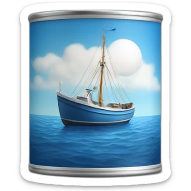 Realistic small can of tuna showing a sailling boat only blue colors sticker