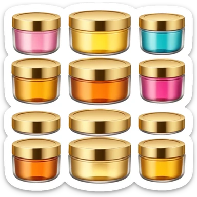 Varios produtos de beleza com tampa dos potes dourados e fundo transparente pra usar como figurinha sticker