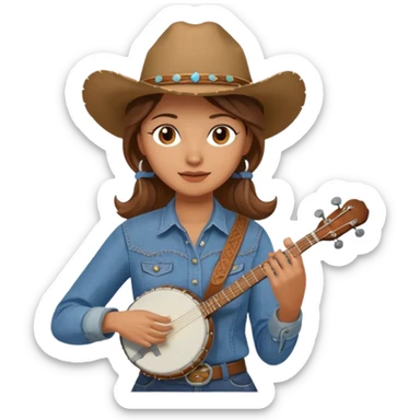 banjo-playing woman cowboy sticker