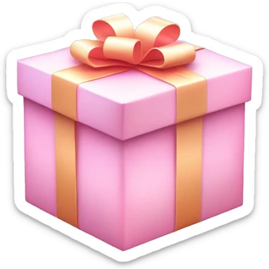 Gift Box Emoji "A pastel pink gift box with a glowing ribbon, shimmering wrapping paper, and a subtle ma & I glow around it." sticker