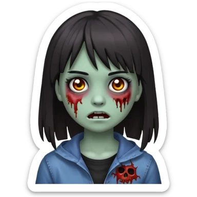 zombie emoji 🧟‍♀️ dark hair long her shoulders bangs emo and ragged haircut gray eyes sticker