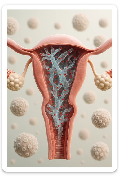 corpo umano anatomico con batteri come la candida nell'utero, sfondo neutro chiaro, iperrealistico 4k sticker