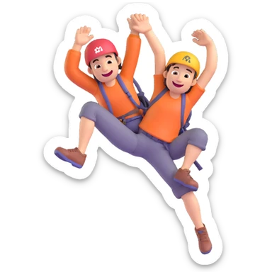 a character climbing while laughing, expressive, dynamic pose sticker
