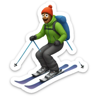 A man skiing with baggy ski pants sticker