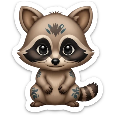 A baby raccoon covered in tattoos sticker