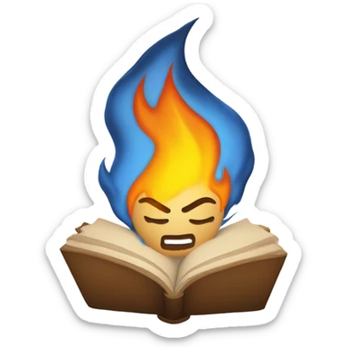 Writing with fire while looking down at the page and smirking sticker