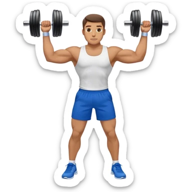 man with blue shorts doing side-lateral raise (T pose) with light dumbbells straight elbows sticker