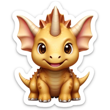 Cinematic Cute Triceratops Portrait Emoji, Head tilted playfully with a gentle smile, featuring a compact, sturdy body with three adorably prominent horns and a charmingly frilled head, Simplified yet irresistibly adorable features, highly detailed, glowing with a warm, inviting earthy glow, high shine, affectionate and lively, stylized with a touch of whimsical dinosaur charm, soft glowing outline, capturing the essence of a mischievous yet endearing Triceratops that seems as if it could trot out of the screen into your arms! sticker