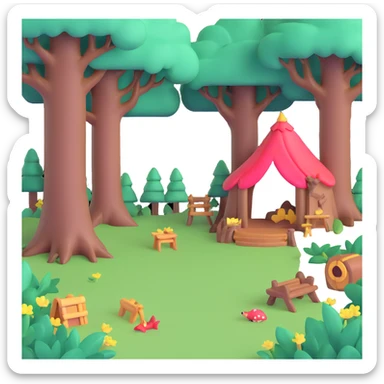 enchanted forest scene with glowing plants and whimsical trees sticker