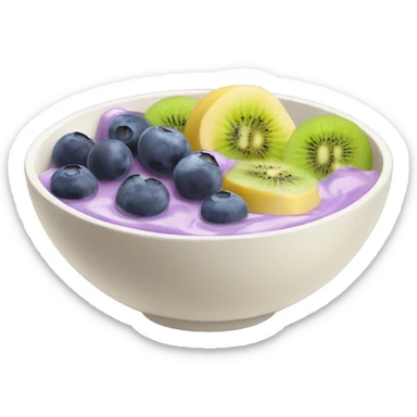 bowl with purple yogurt and banana and blueberries and kiwi fruits sticker