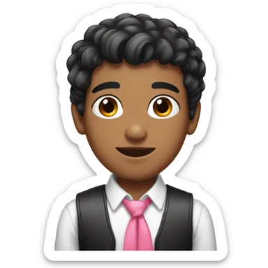 boy with black hair and pink bow on head sticker