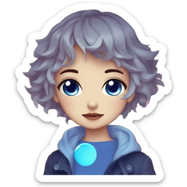 a blue anime girl with tears and eyes, in the style of sabattier filter, kawaii charm, pegi nicol macleod, glowing colors, candid, pixelated, emma ríos sticker