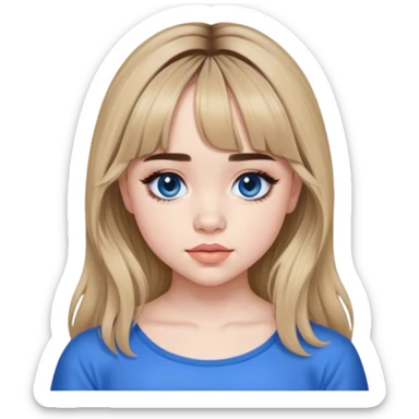 Sabrina carpenter with curtain bangs and wearing blue  sticker