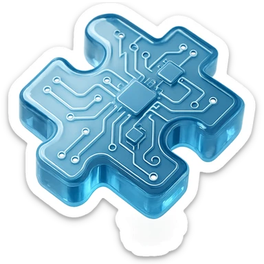 jigsaw puzzle piece with metallic circuit board pattern, glossy finish sticker