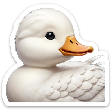 Cinematic Cute Yawning White Duck Portrait Emoji, Head tilted slightly with a dramatic, wide-open yawn, showcasing a soft, downy white plumage with gently drooping wings, round eyes barely open in drowsy contentment, Simplified yet irresistibly adorable features, highly detailed, glowing with a soft, cozy glow, high shine, relaxed yet expressive, stylized with a touch of whimsy, bright and endearing, soft glowing outline, capturing the essence of a sleepy yet affectionate duck, so drowsy it feels like it could float out of the screen and curl up for a nap! sticker