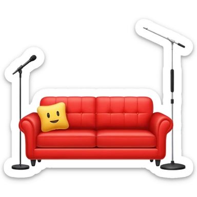 Red sofa with microphone stand in front of sofa sticker