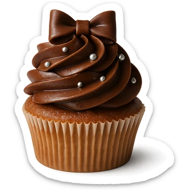 Change the icing to mocha with a medium brown, slightly glossy, coffee-chocolate look. Keep the realistic cupcake and accessories in a photorealistic style with transparent background. sticker