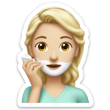 white girl applying cream on face sticker