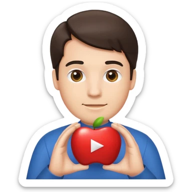 a man holding the YouTube logo, apple style emoji, simple and clear sticker