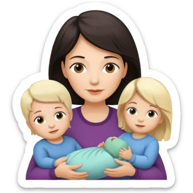 Alte Frau dunkles Haar mit Enkeln Kleinkind Mädchen 2 Babys Mädchen und Junge sticker