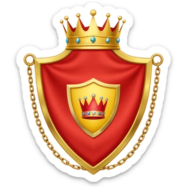 red flag with a crown on  a shield maked with a yellow chains sticker