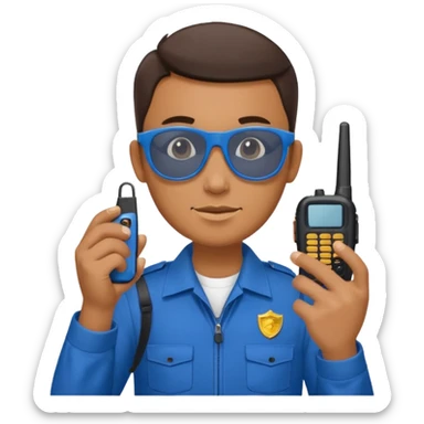 school security, blue cloth, sun glasses, holding walkie-talkie sticker