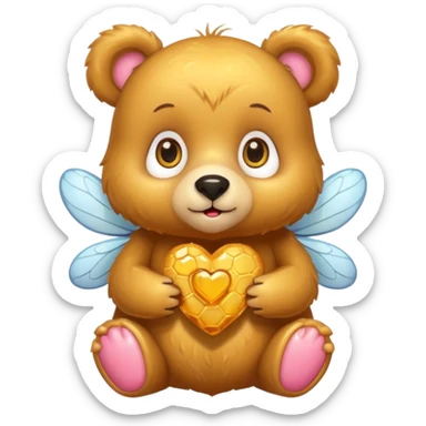 a cute bear with honey and bee and hearts, with big eyes sticker