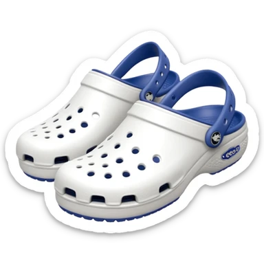 Pure white Crocs clogs, all-white straps and sole, no blue or other colors, matte white material, ventilation holes, dark background, realistic product photo, monoc sticker