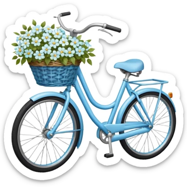 realistic light blue bicycle with basket of white  sticker