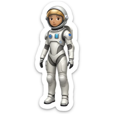 Futuristic astronaut in a high-tech spacesuit, sleek helmet with reflective visor, detailed sci-fi armor, standing pose, science fiction aesthetic sticker