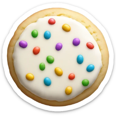 one small round italian ricotta cookie with white icing and rainbow sprinkles sticker