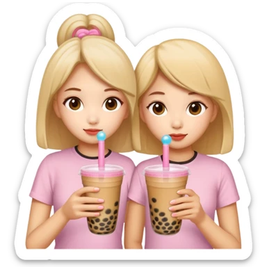 2 sisters drinking a bubble tea sticker