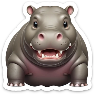 cinematic-hippo-realistic-full-body-standing on all fours-emoji,-massive-round-frame-partially-submerged-in-muddy-water,-wide-mouthed-grin-exposing-huge-teeth,-head-tilted-dramatically,-thick-greyish-brown-hide-glossy-from-water,-simplified-yet-realistic-focused-features,-highly-detailed,-glowing-with-an-almost-sarcastic-glow sticker