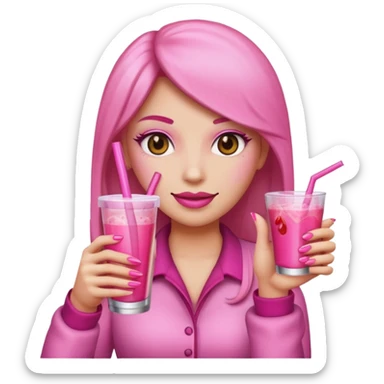 Can you make a baddie emoji with a pink drink and pink long nails? sticker