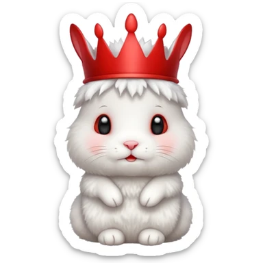 white cute bunny with red crown, funny sticker