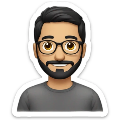 Arabic man, short black hair, round hipster glasses, dark beard and mustash, round-ish face, brown eyes, beautiful smile sticker