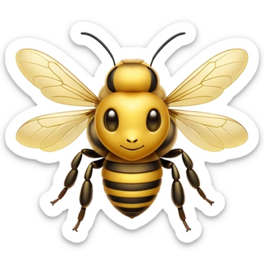 Cinematic Noble Bee Portrait Emoji, Poised and industrious, with a compact, fuzzy body in golden-yellow hues, delicate translucent wings, and a focused, determined expression with sparkling eyes, Simplified yet sharp and sophisticated features, highly detailed, glowing with a soft, sunny radiance, high shine, intelligent and diligent, stylized with an air of natural elegance, focused and alert, soft glowing outline, capturing the essence of a watchful bee that appears ready to buzz out of the screen with effortless authority! sticker