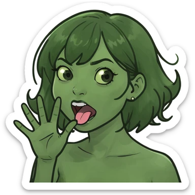 white girl black blowed out hair doing a tongue out expression and hands to the side sticker