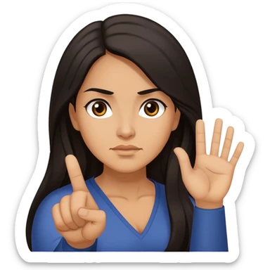 Hispanic woman with long hair, determined, one hand out motioning “no” sticker