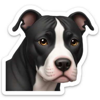 Black pitbull, white stripe nose to forehead. Right back leg in the air sticker