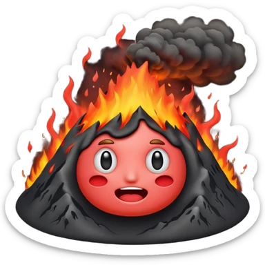 can i have an image of an red faced emoji with a small vocano th the top of its head erupting sticker