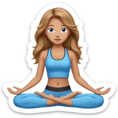 Girl with light brown wavy long hair and blue eyes who likes yoga - only show the emoji from the chest up sticker