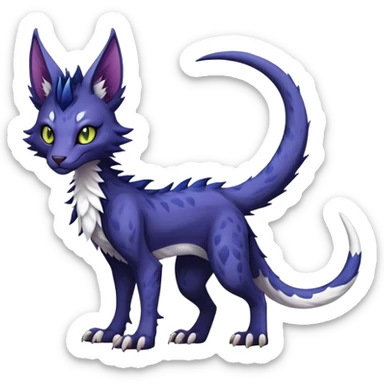 Kawaii dark edgy fantasy feline-vernid-sergal-fursona animal creature with a tufted tail with tufted ears full body with cool sharp markings  sticker