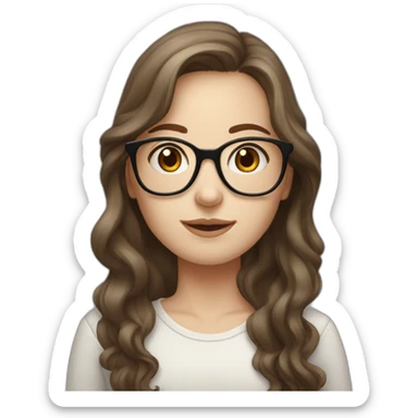 Girl with pale skin long wavy brown hair glasses and a mole sticker