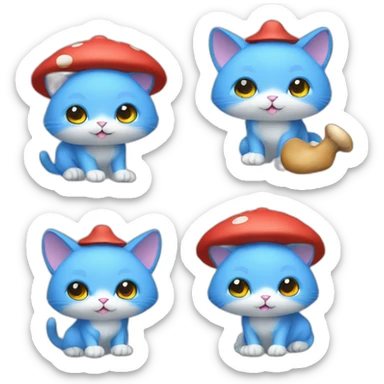  Cute Blue Cat NO ears wearing a mushroom cap carrying a stock sticker