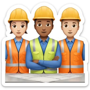 group of railway engineers behind a table sticker